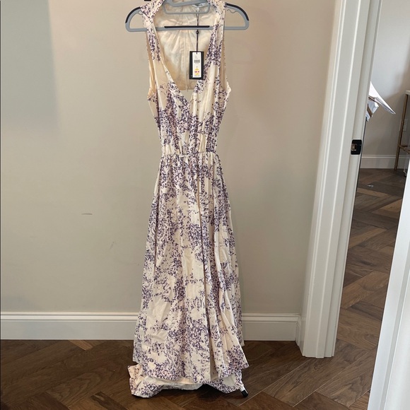 Anthropologie Cream and Purple Floral Maxi Dress - Picture 2 of 4